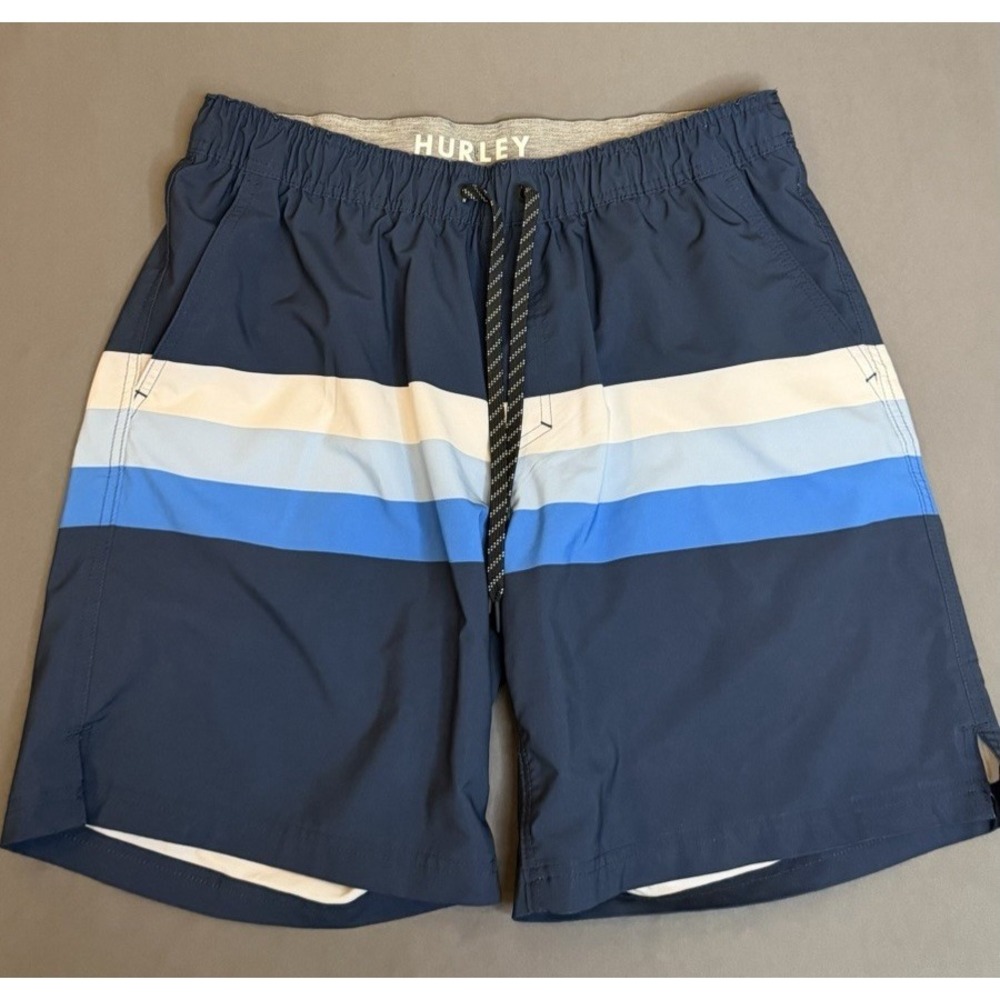 Hurley Swim Shorts Trunks Men's Size XL Blue Lined Drawstring Striped Pockets
